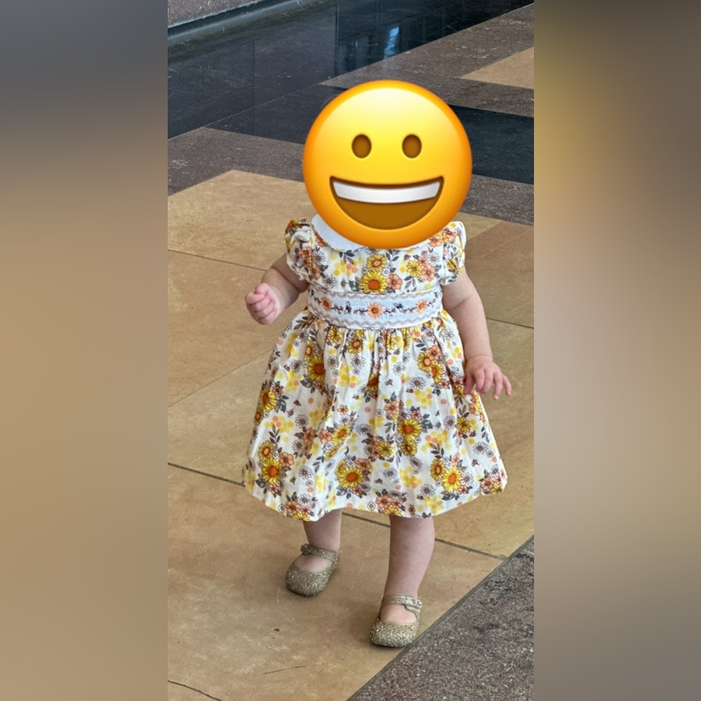 Iris & Ivy Sunflower Empire Waist Cotton Dress and Bloomer Set 12M